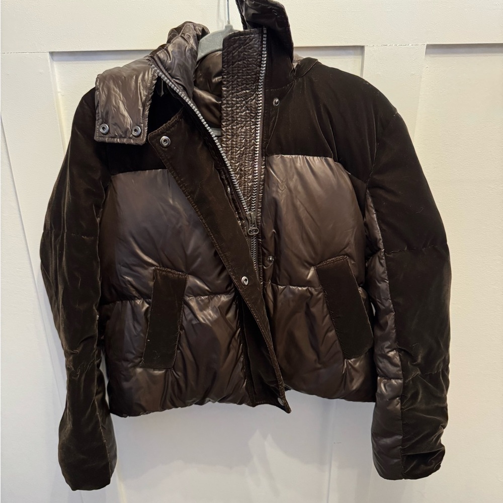 Andrew Marc Vega Mixed Media Chocolate Brown Puffer Jacket